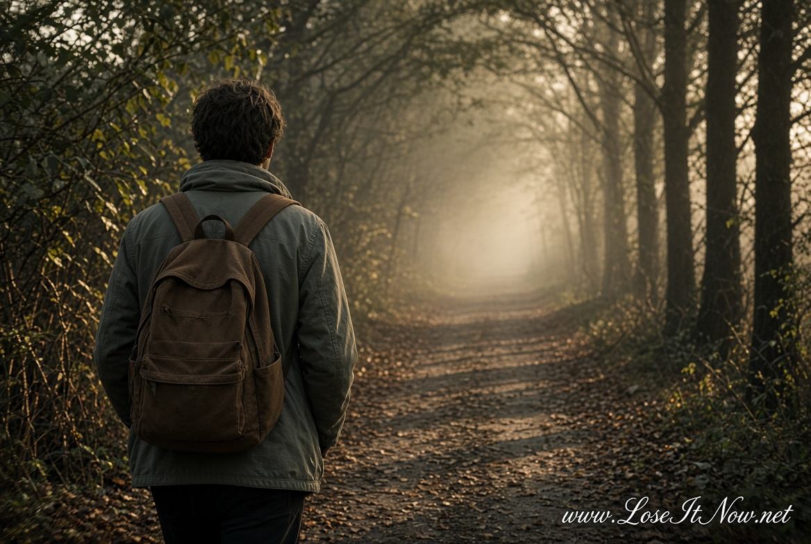 Person walking outdoors in morning light for stress management